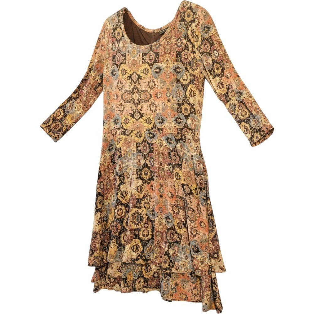 Peruvian Connection Women Sz 12 Tapestry Paisley Tiered Ruffle Fit Flare Dress